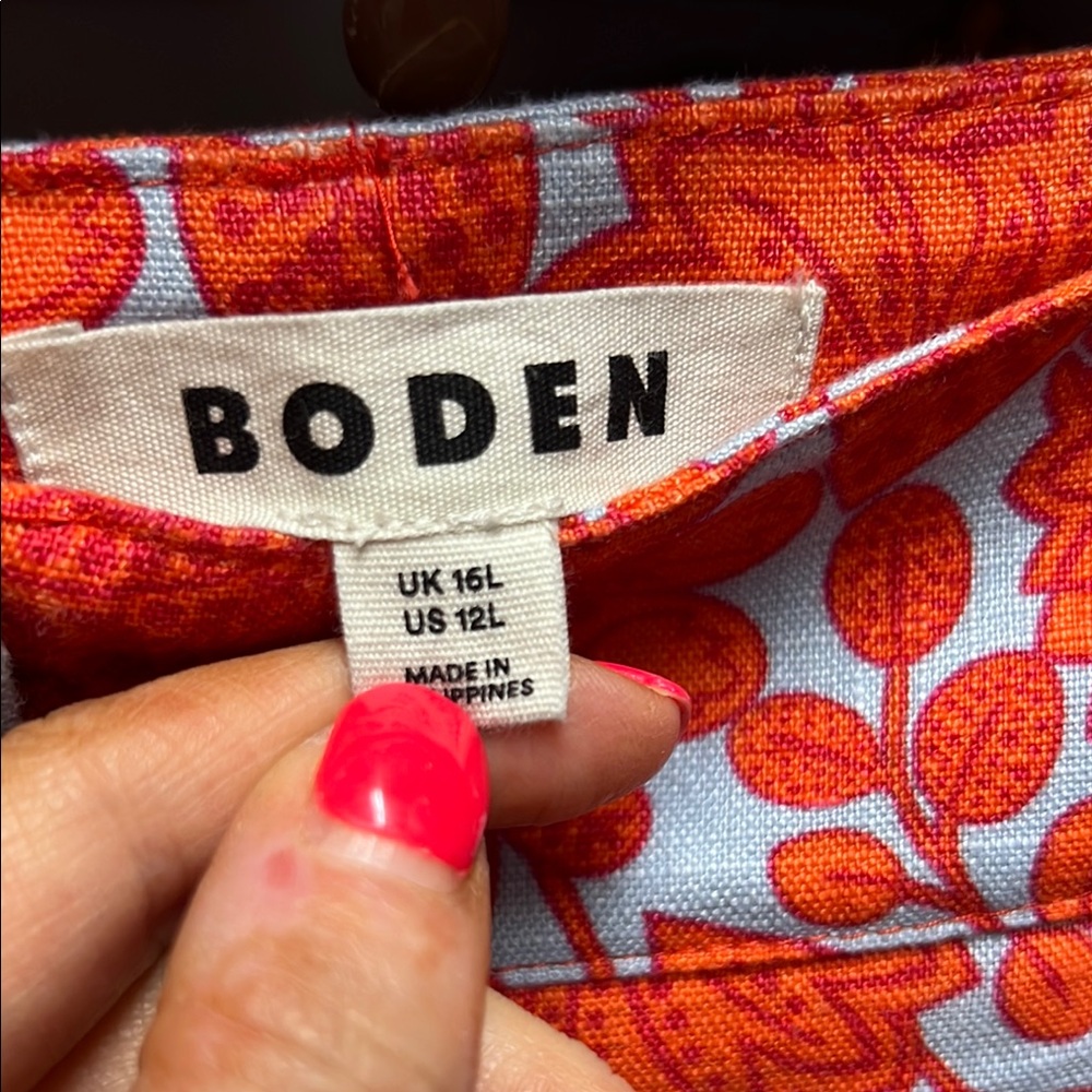Boden Orange and Blue Floral Pants 12L - Picture 3 of 5
